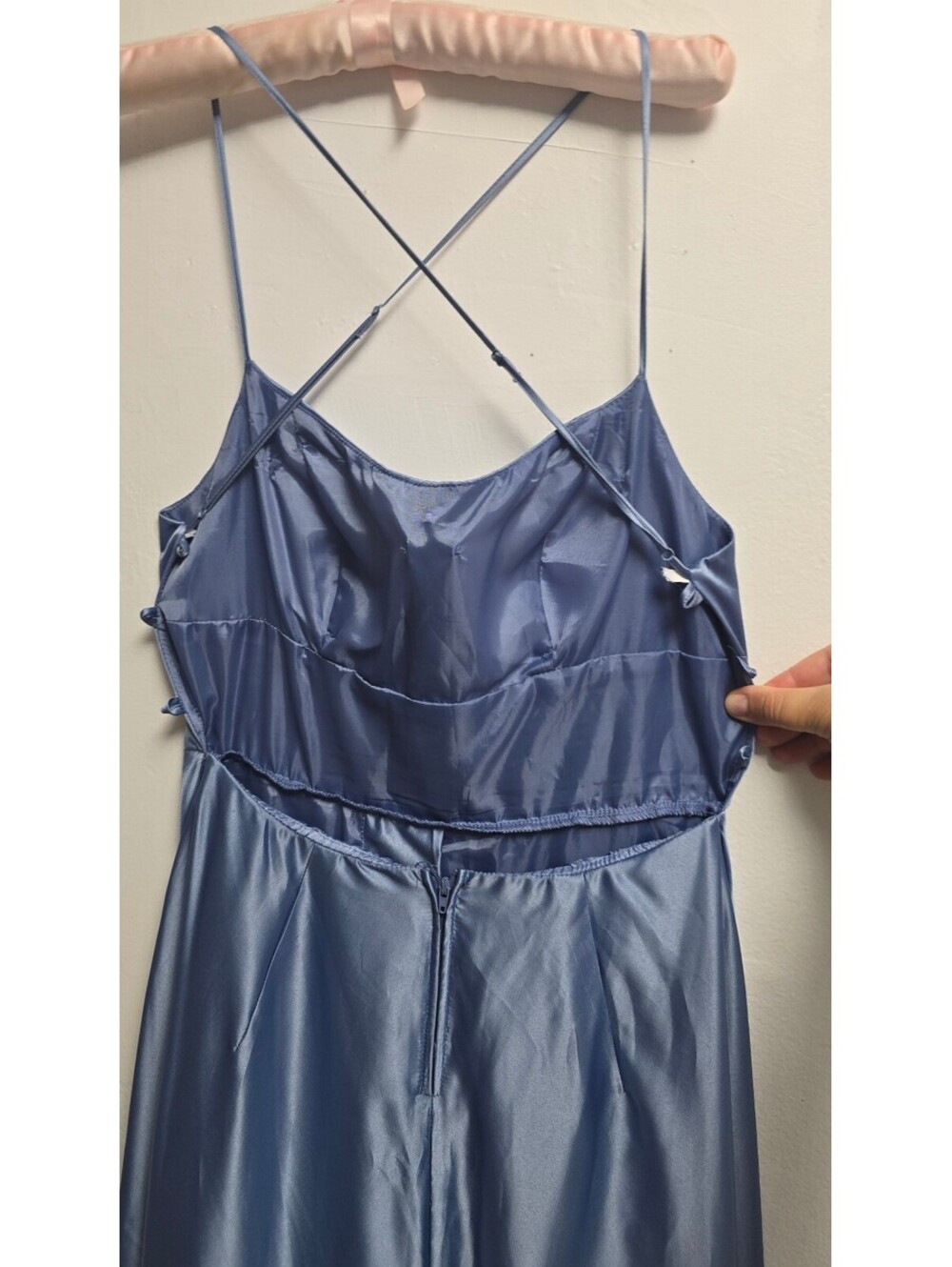 B.Darlin Blue Satin Maxi Formal Dress Size 11/12 Prom Evening Gown - Picture 7 of 8